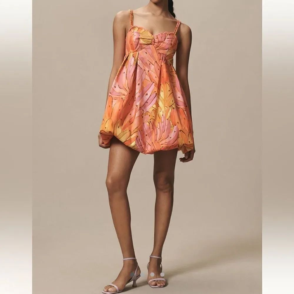FARM Rio Sleeveless V  Neck Bubble-Hem Mini Dress